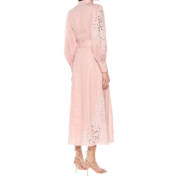 ZIMMERMANN Freja Embroidered Pink Linen Dress - Picture 2 of 9